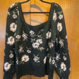 Anthropologie Black and Pink Floral Sweater